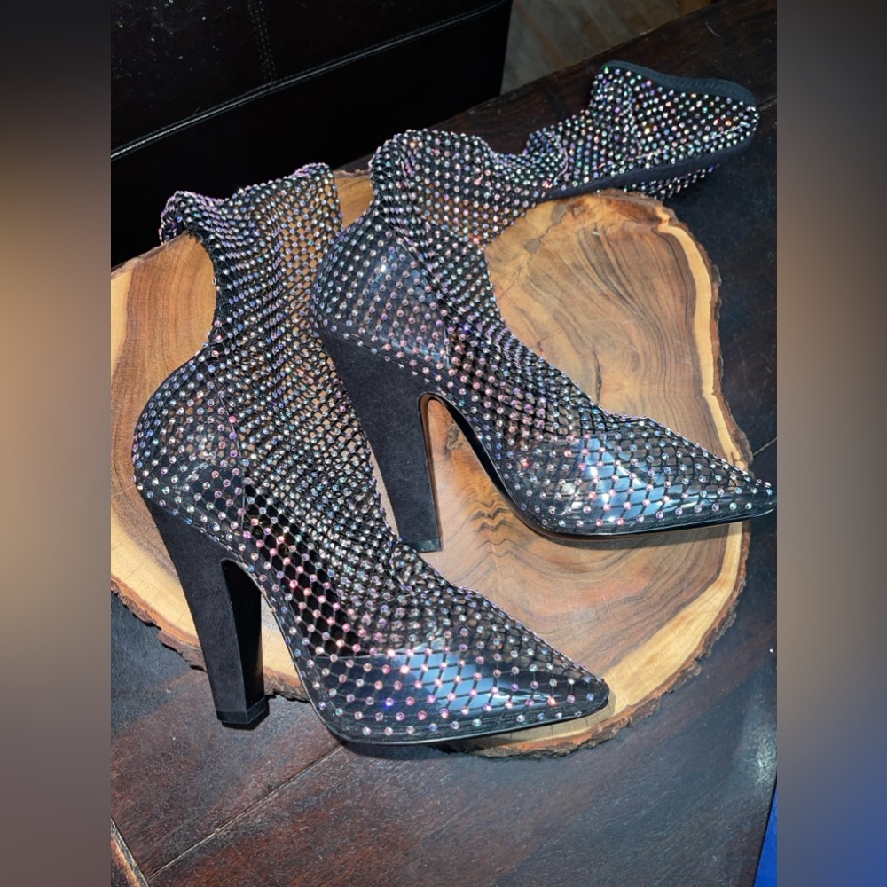 Saint Laurent Koller Rhinestone Mesh Boots - Picture 3 of 8